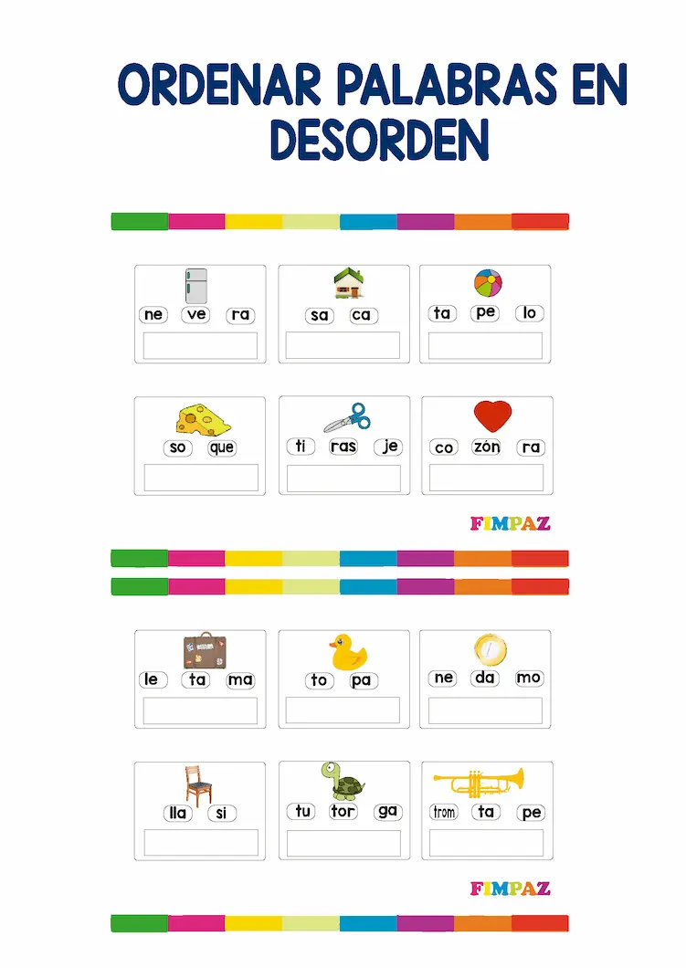 Material didáctico para organizar letras y sílabas revueltas para niños de primer grado