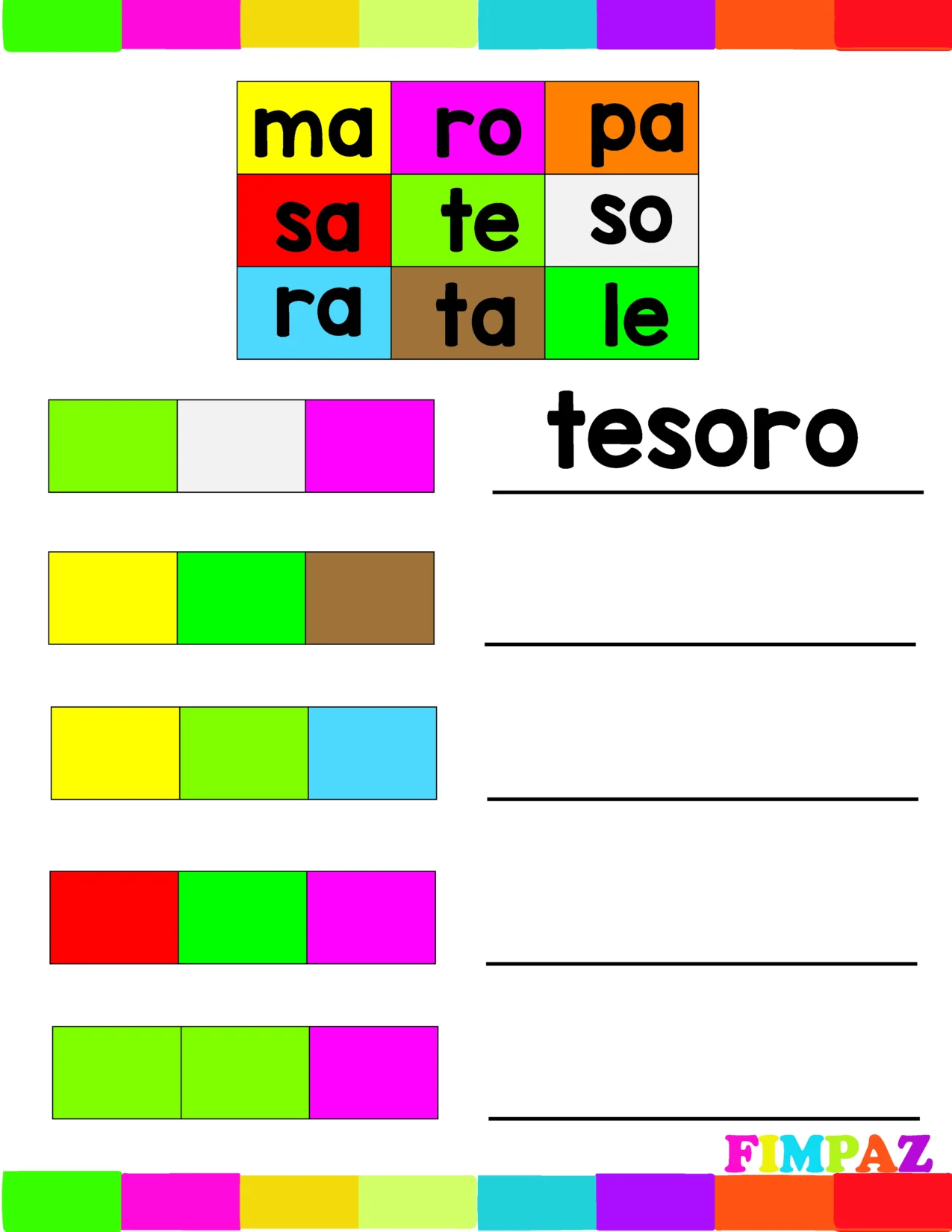 Pdf con imagenes para trabajar las silabas con colores