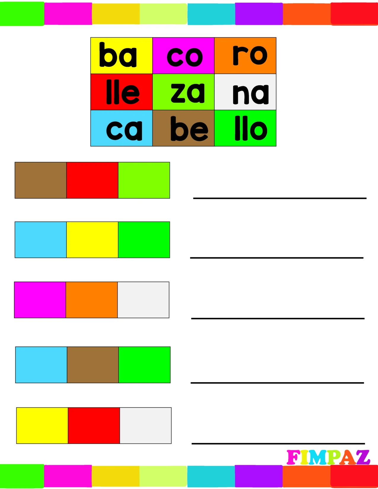 Pdf con imagenes para trabajar las silabas de colores
