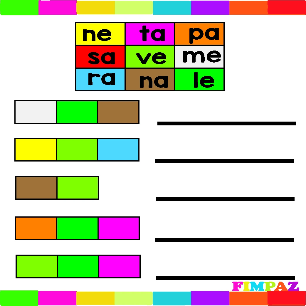 Ejercicio de código silábico para imprimir con sílabas en colores