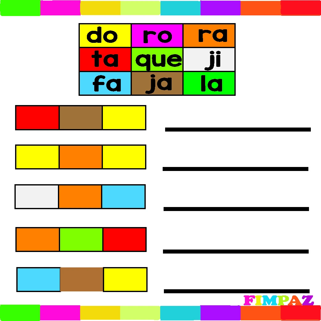 Código silábico con bloques de colores para formar palabras