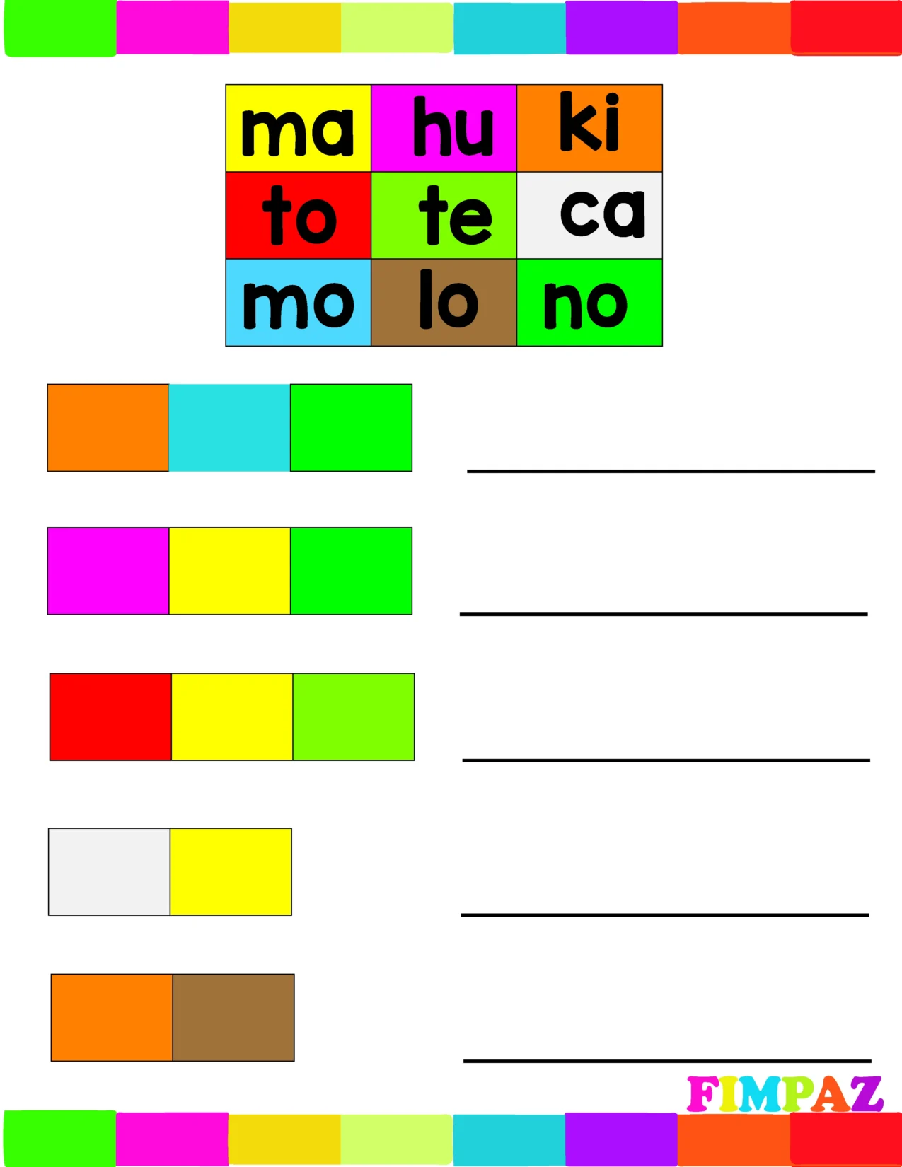 para imprimir silabas de colores