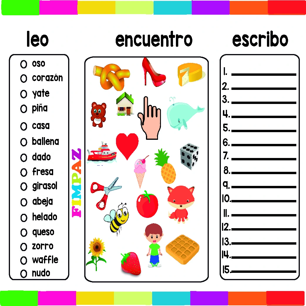 Una hoja de trabajo para poder evaluar la escritura d epalabras especificas de nuestros niños