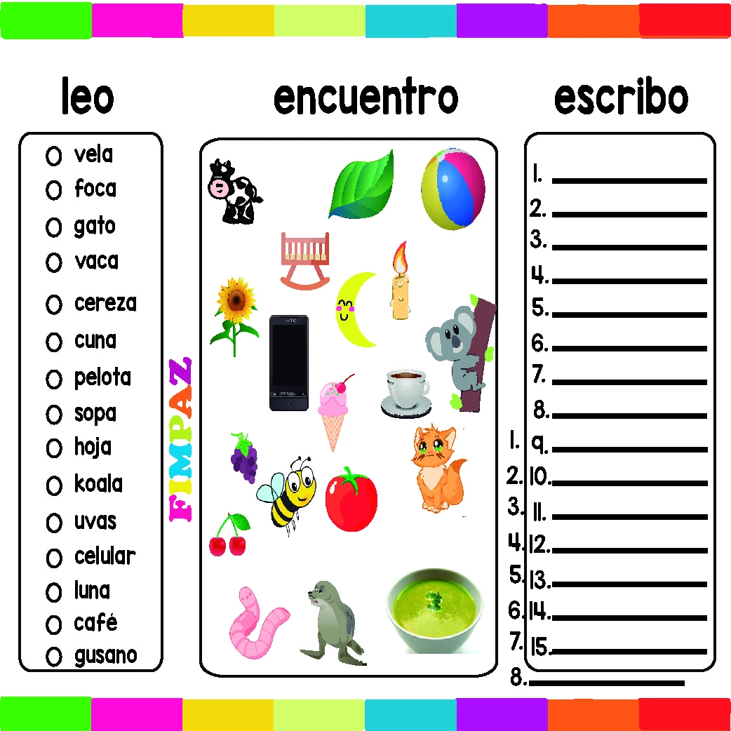 Material didactico para preescolar y primaria para trabajar la escritura de palabras
