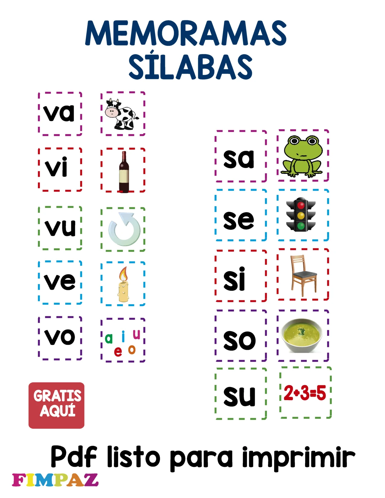 memorama de sílabas para imprimir pdf