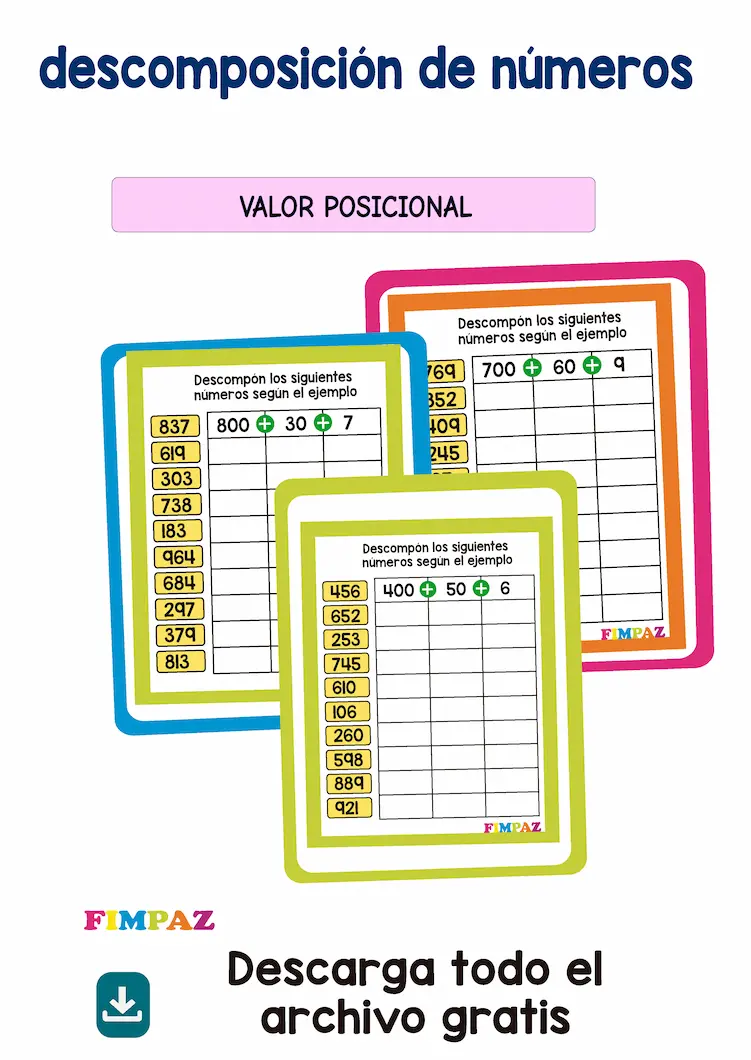 PDF PARA NIÑOS PARA DESCOMPONER NUMEROS