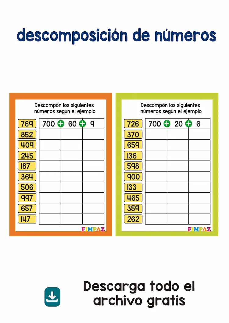 ACTIVIDADES PARA NIÑOS PARA DESCOMPONER NUMEROS