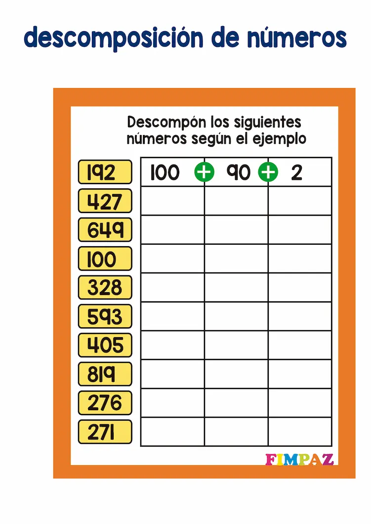 ACTIVIDADES PARA NIÑOS PARA DESCOMPONER NUMEROS