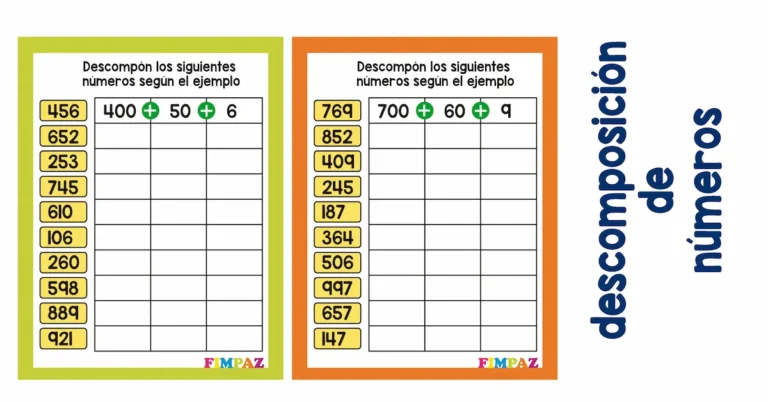 ACTIVIDADES PARA NIÑOS PARA DESCOMPONER NUMEROS
