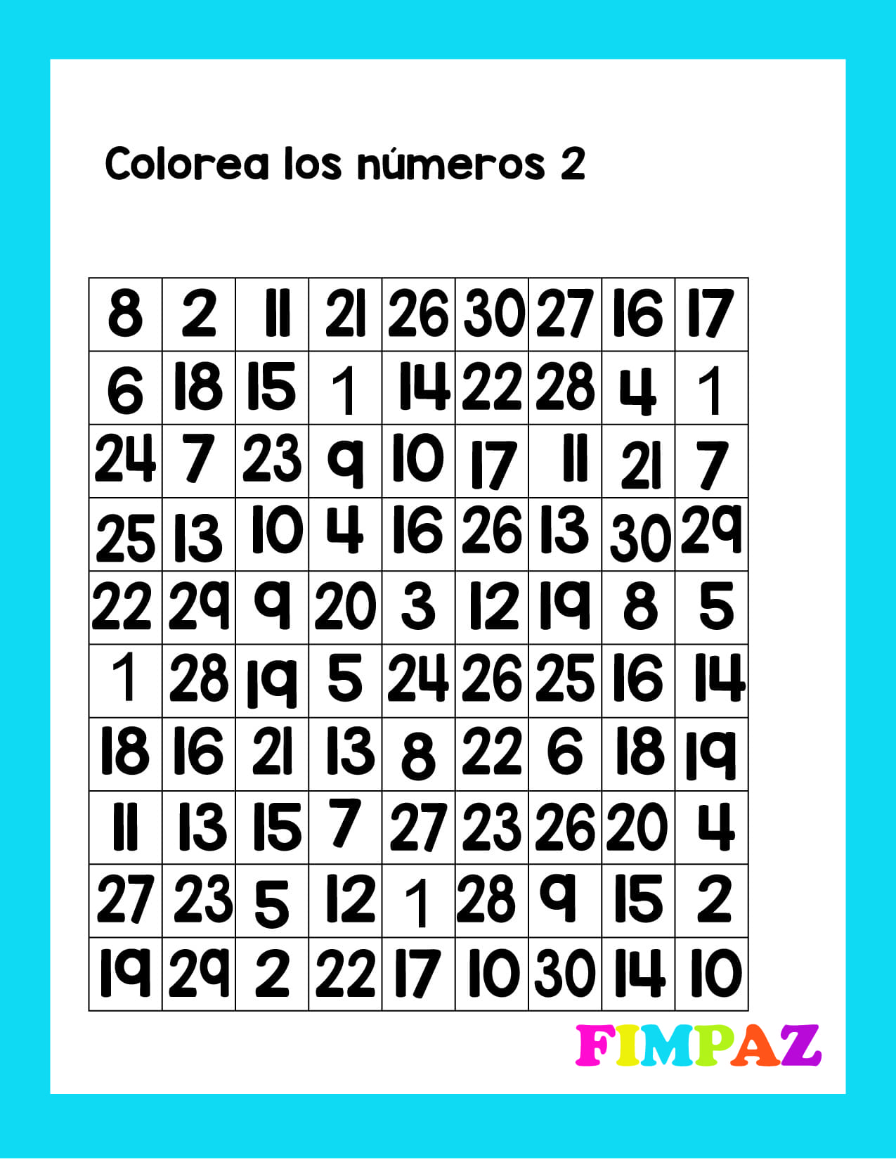 dESCARGA GRATIS LOS NÚMEROS DEL 1 AL 30 PARA IMPRIMIR