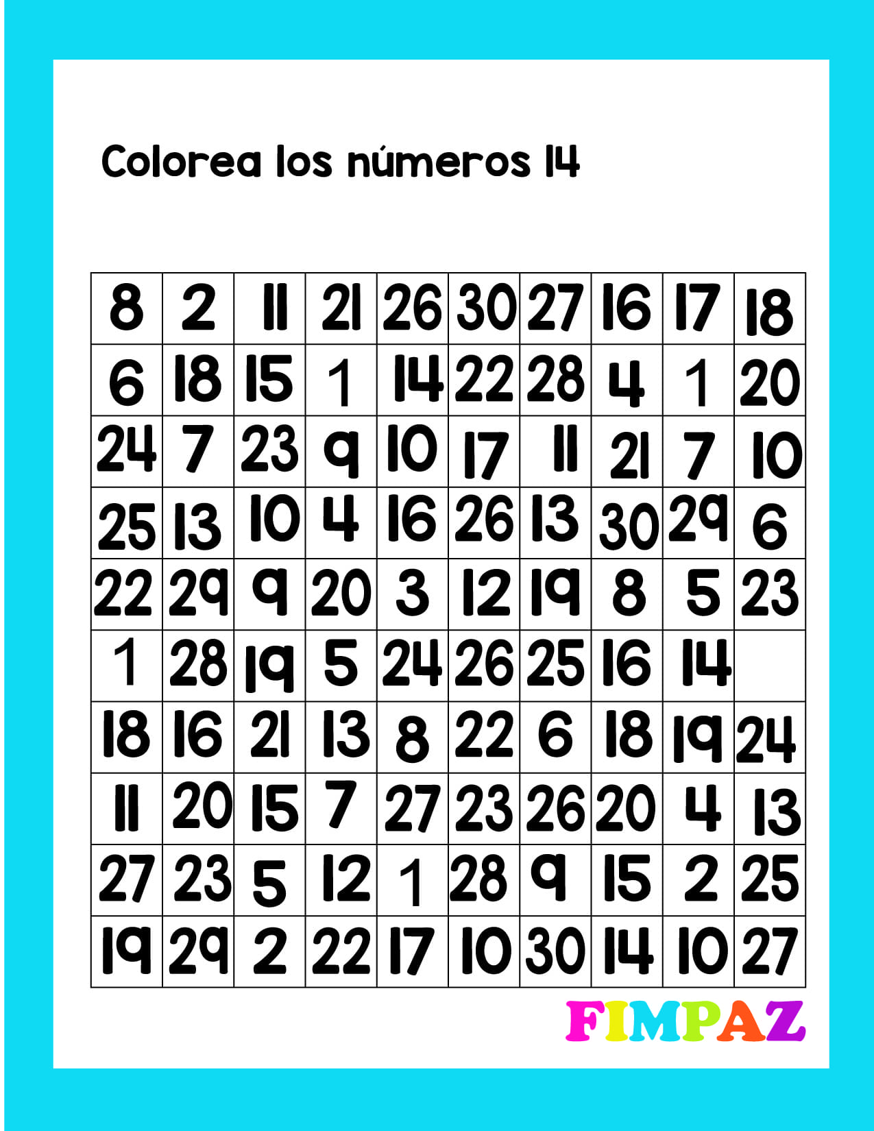 NÚMEROS DEL 1 AL 30 PARA IMPRIMIR