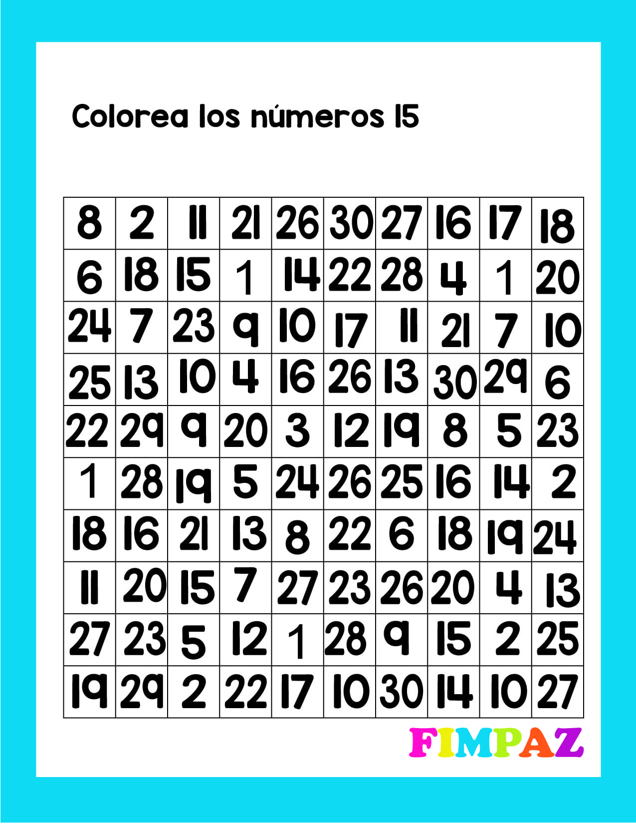 numeros para imprimir del 1 al 30