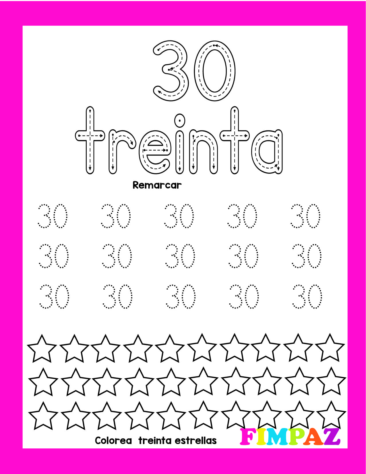 NÚMEROS DEL 1 AL 30 PARA IMPRIMIR