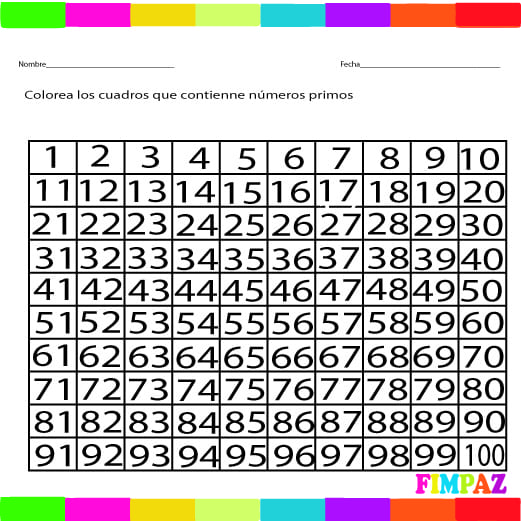 Archivos para trabajar los numeros primos del 1 al 100