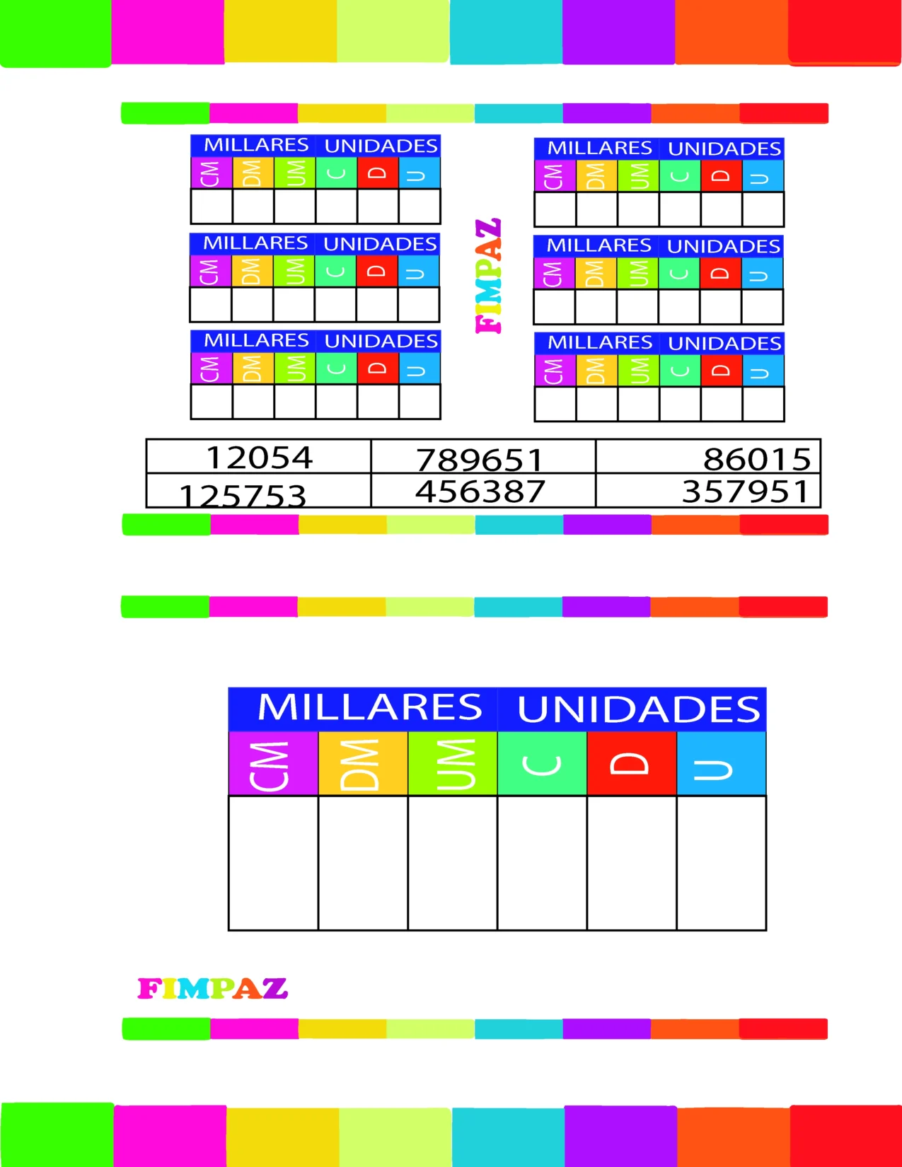 tabla de valor posicional para niños