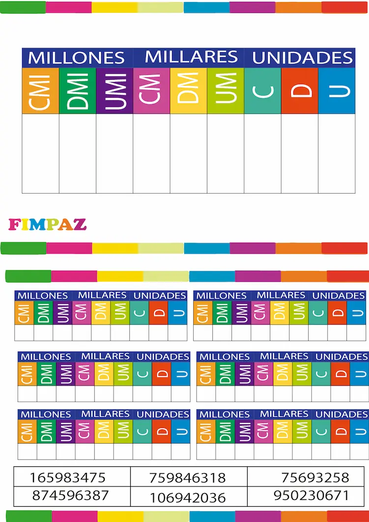 tabla de valor posicional para niños