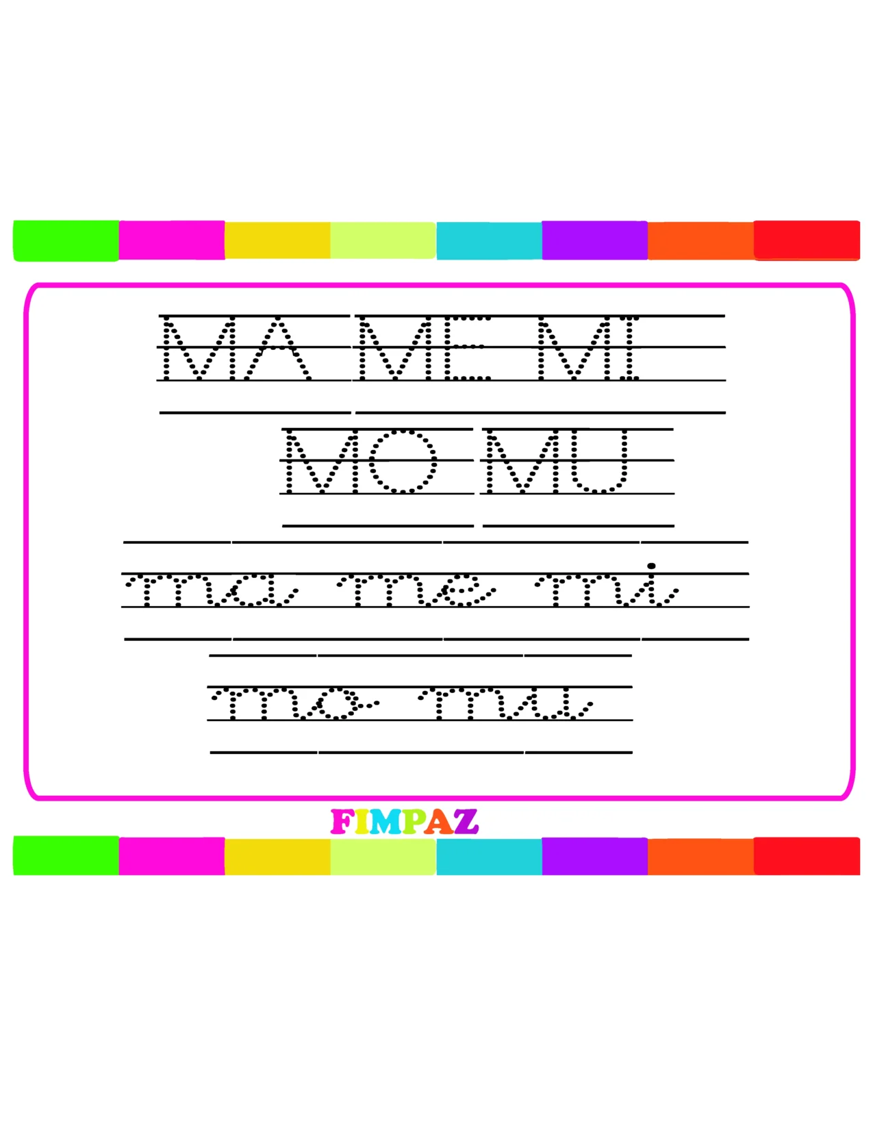 FICHAS PARA PRACTICAR LA ESCRITURA DE LAS SILABAS MA ME MI MO MU