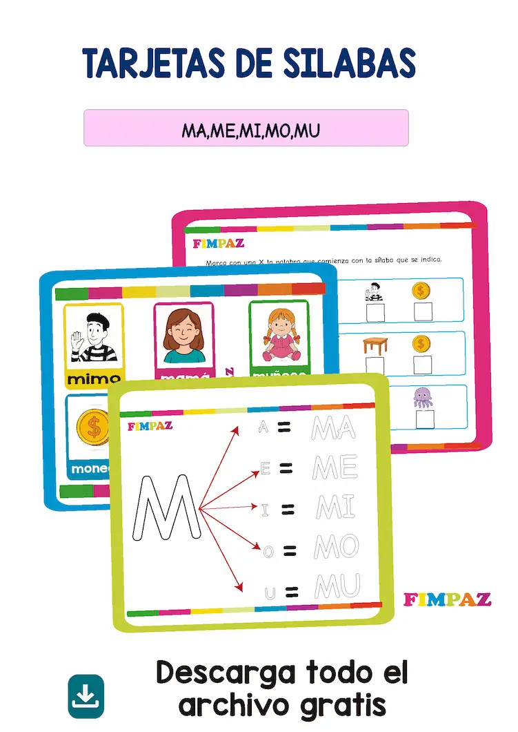 Fichas educativas imprimibles de silabas ma me mi mo mu