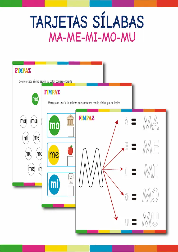 Tarjetas de sílabas ma me mi mo mu para imprimir PDF gratis