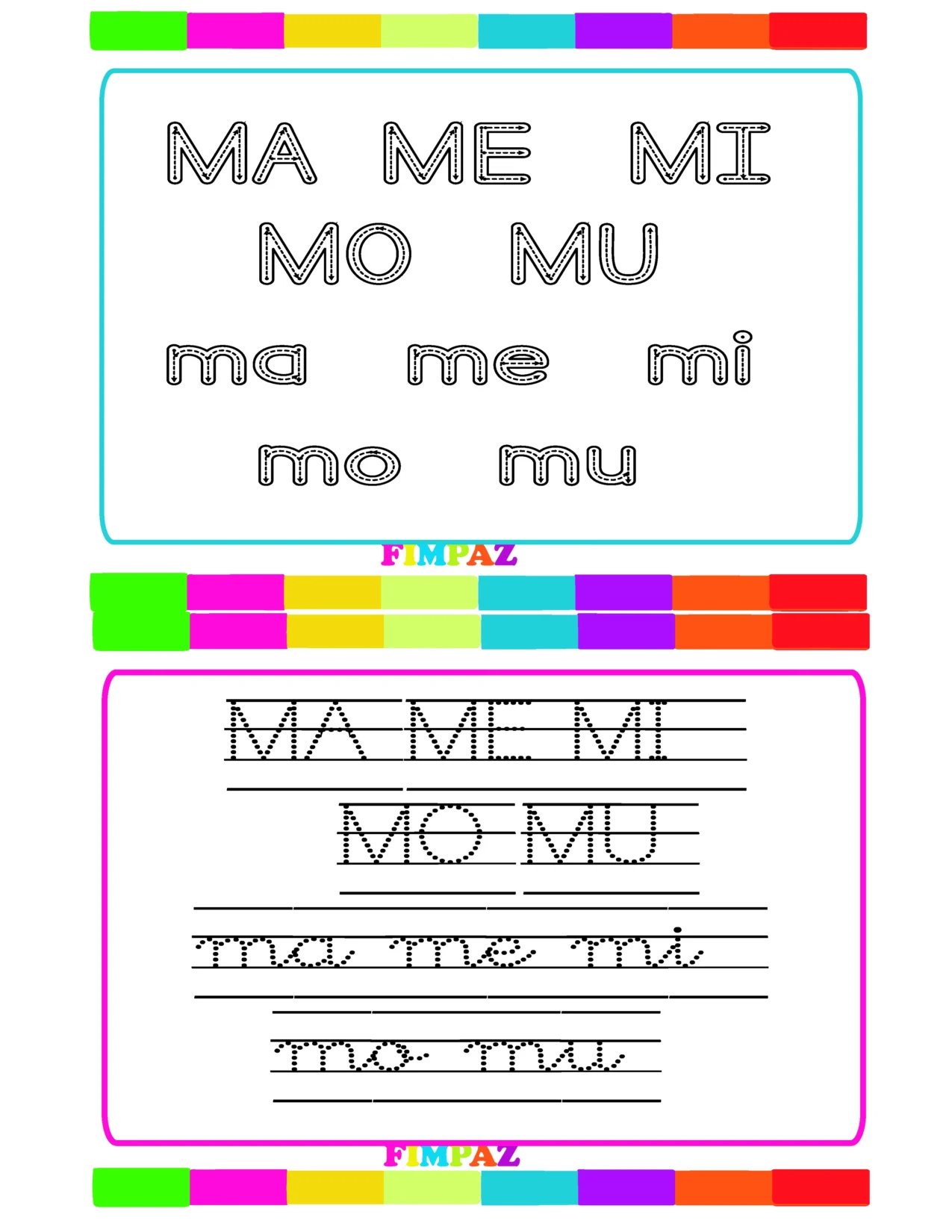Imagen de PDF para practicar el trazo de las sílabss ma me mi mo mu
