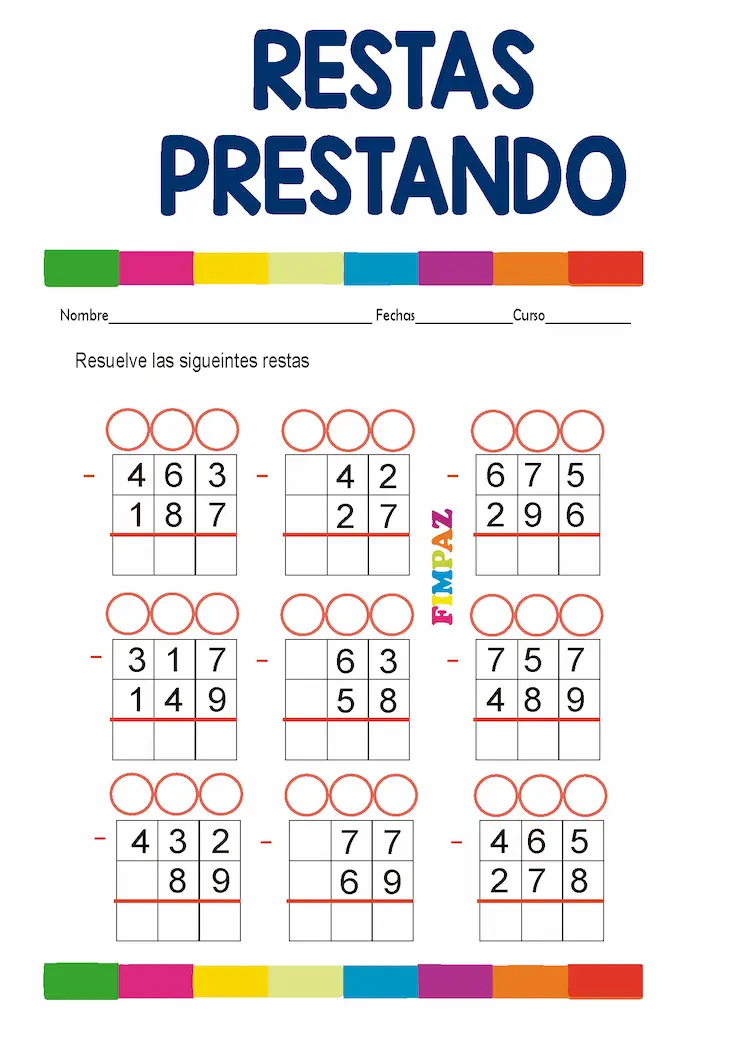 restas prestando para niños de primero