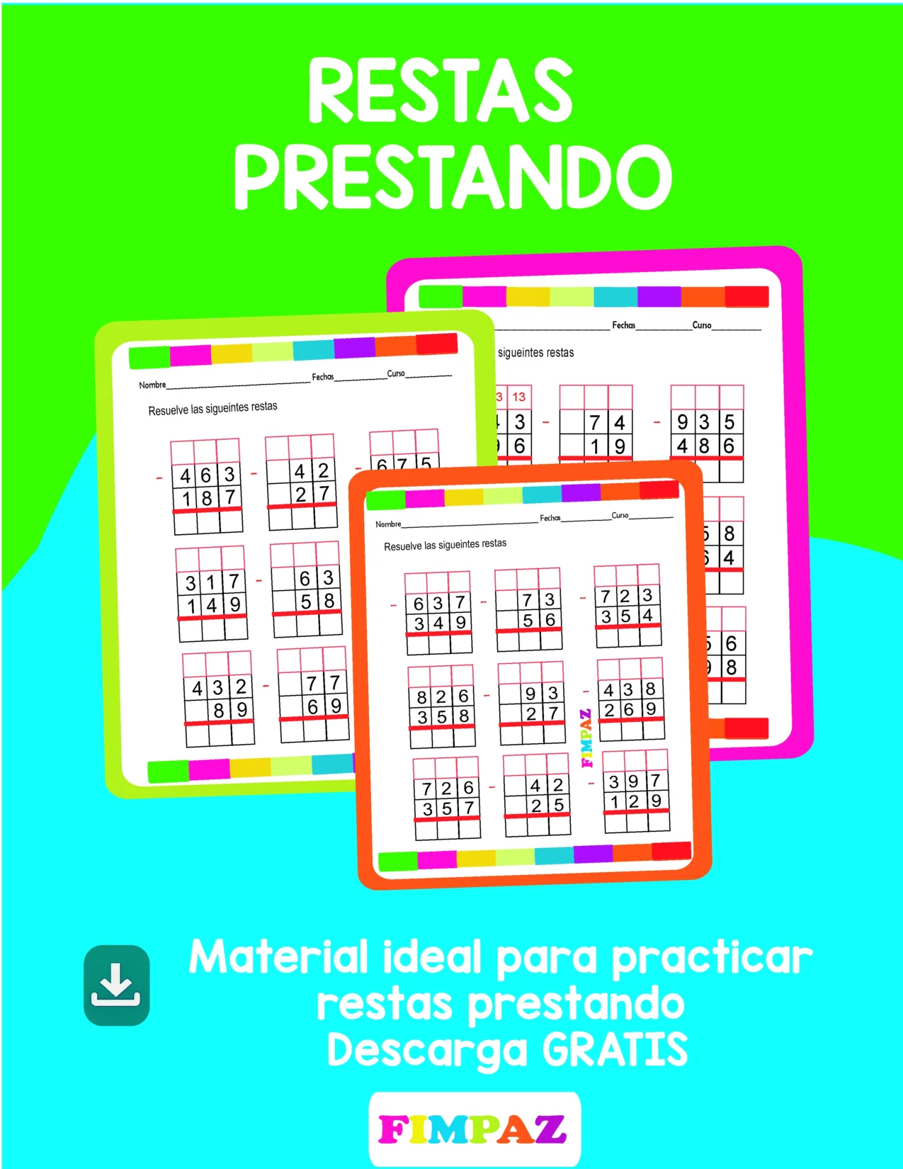 Cuadernillo con restas prestando