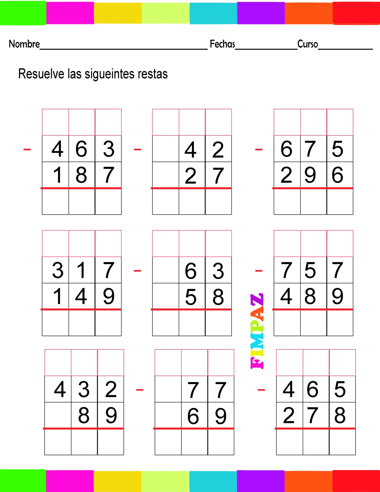 Imagenes con restas prestando para que los niños practiquen
