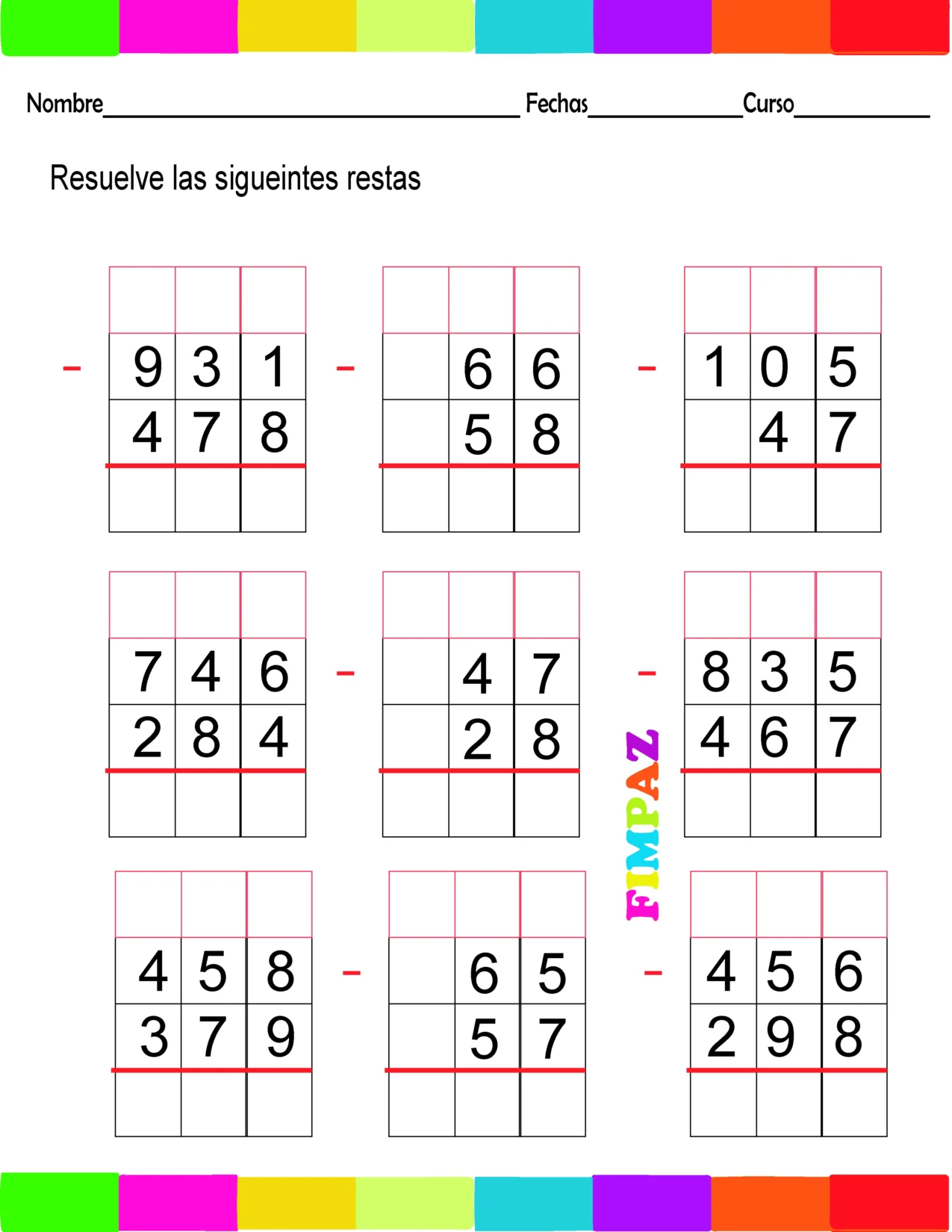 Imagenes con sustracciones prestando para que los niños practiquen