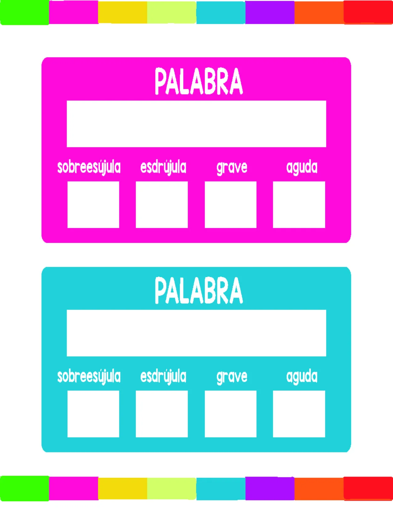 Plantillas para practicar como se separan las silabas de una palabra para niños