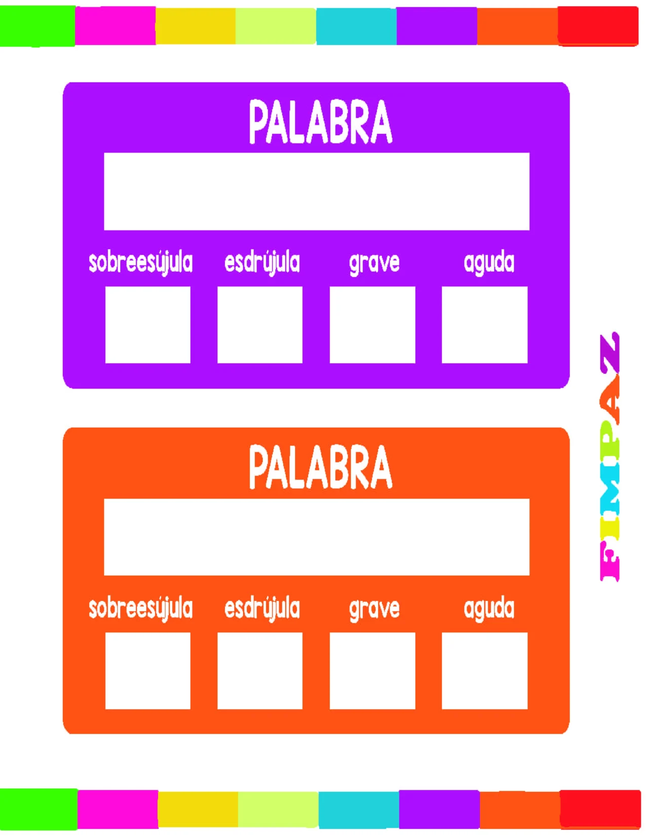 Imagen para practicar la escritura de palabras segun sus silabas y entonación