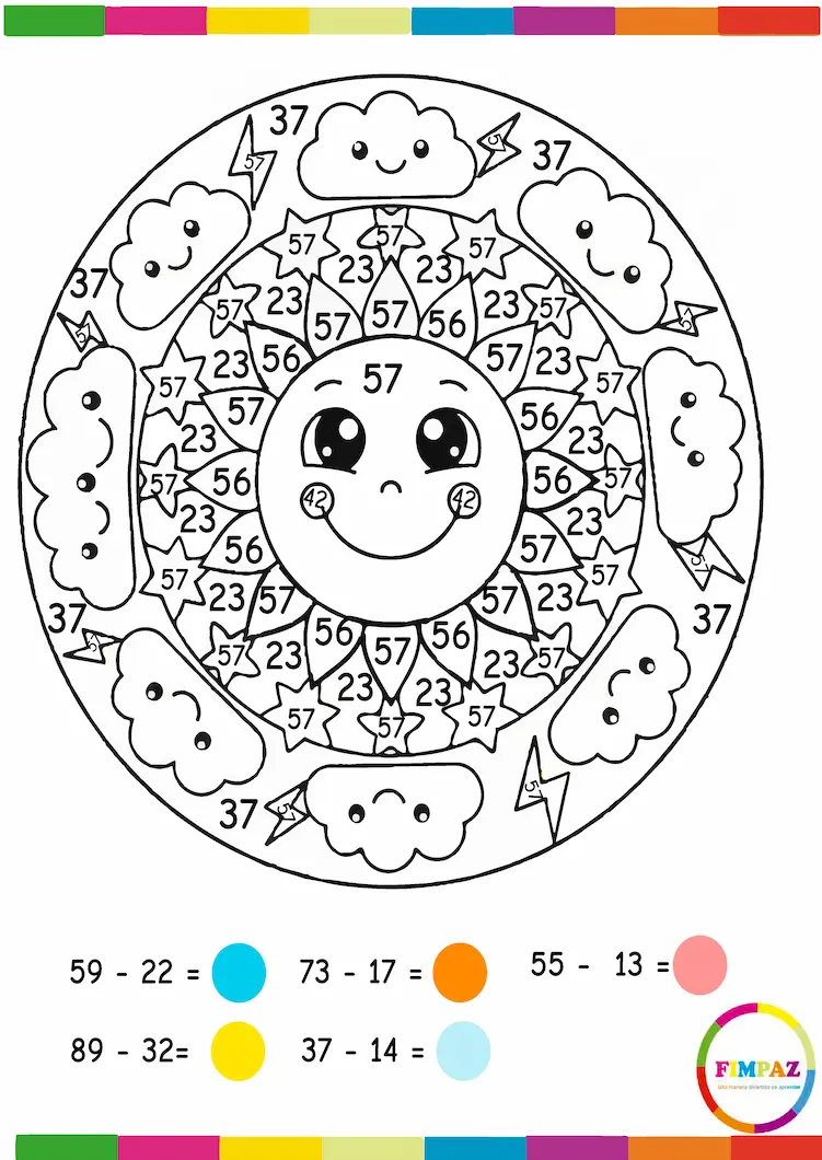 mandalas de sumas y restas para tercer grado