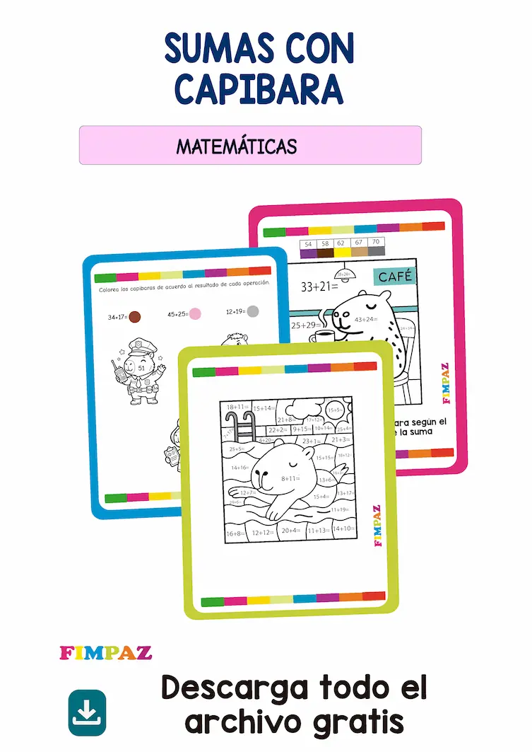 sumas para colorear CON CAPIBARAS