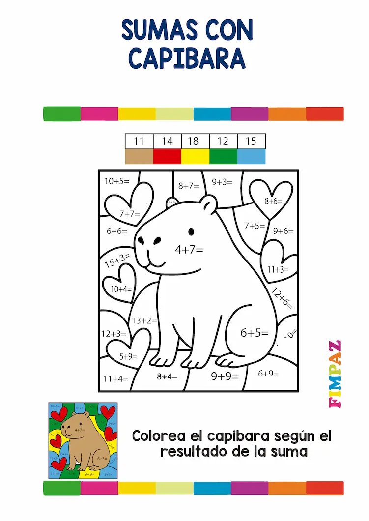 dibujos con sumas para colorear SUMAS CON CAPIBARAS