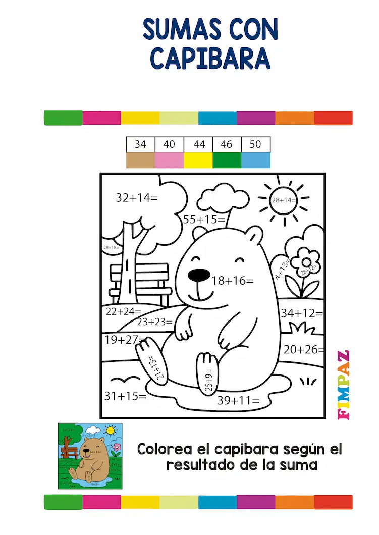 dibujos con sumas para colorear SUMAS CON CAPIBARAS