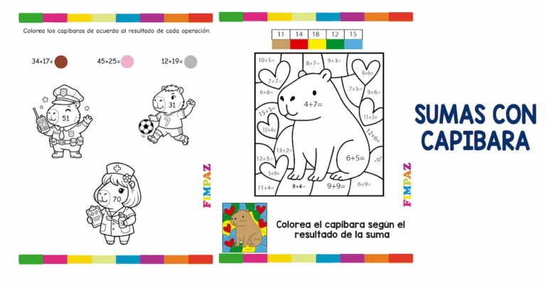 sumas para colorear CON CAPIBARAS