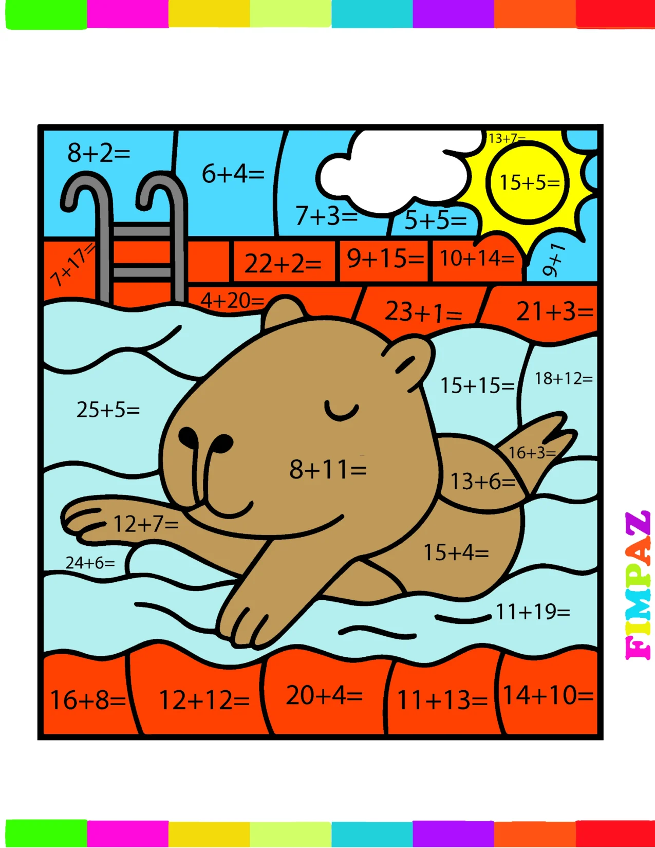 sumas de capibaras para colorear