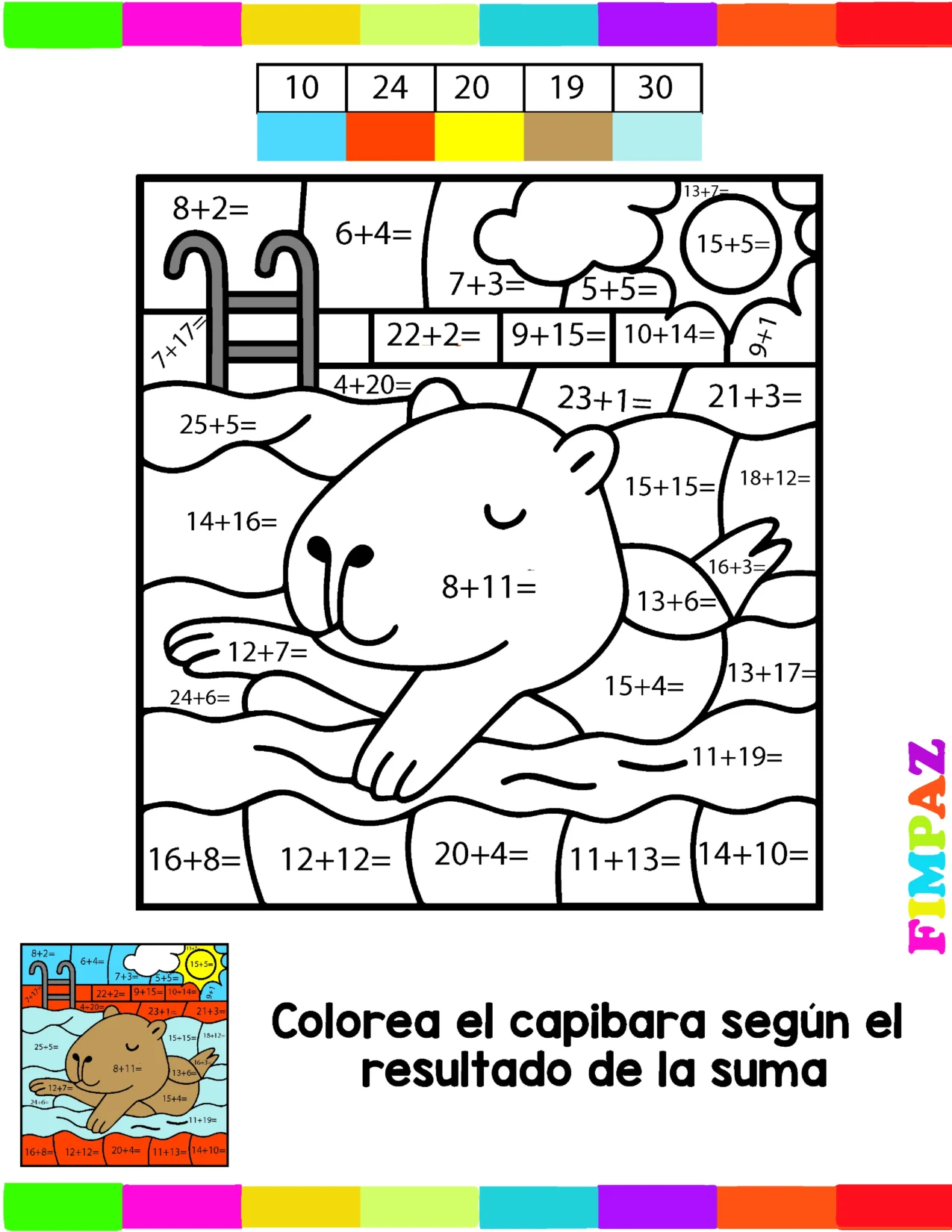 suma y colorea con los capibaras