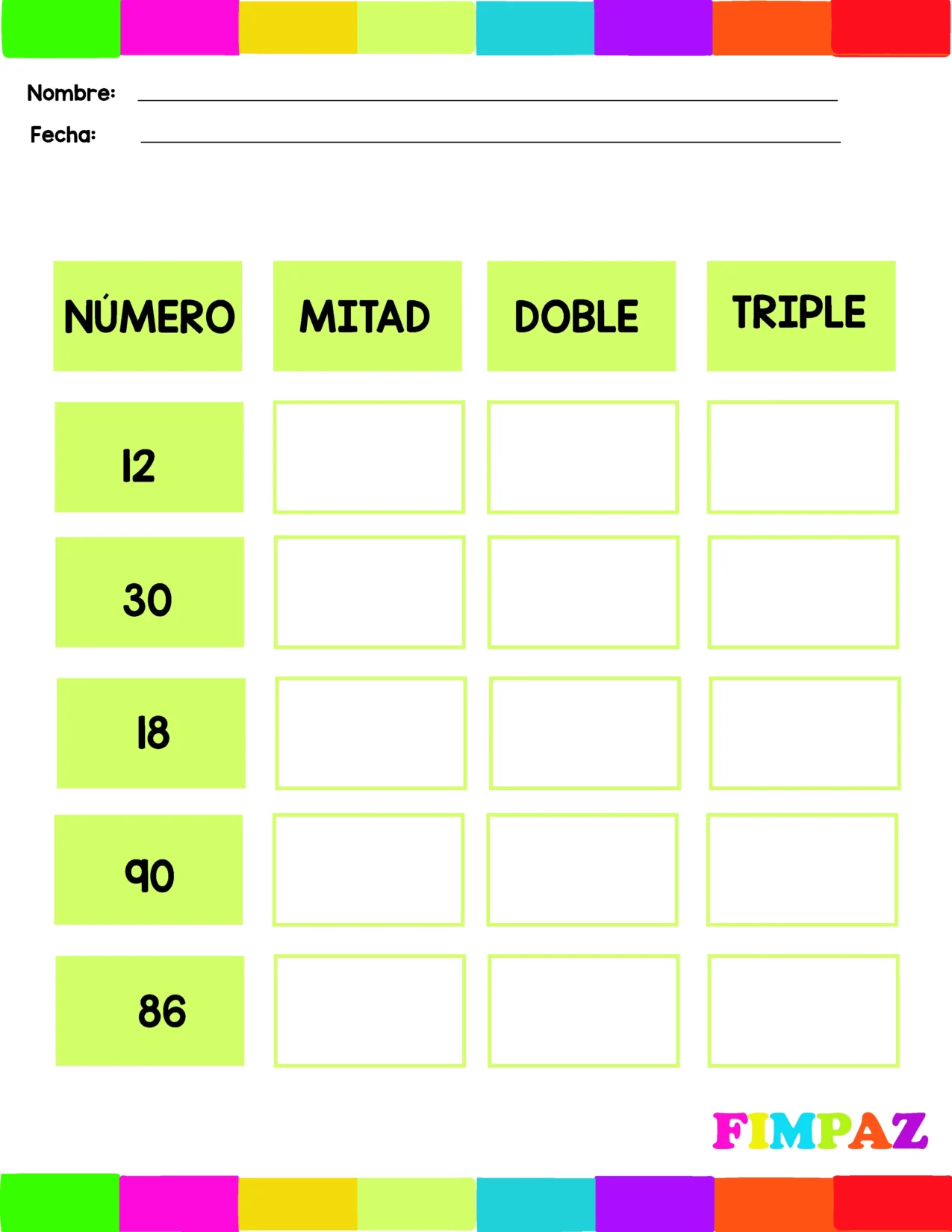 Actividades para trabajar mitad,doble y triple de un numero