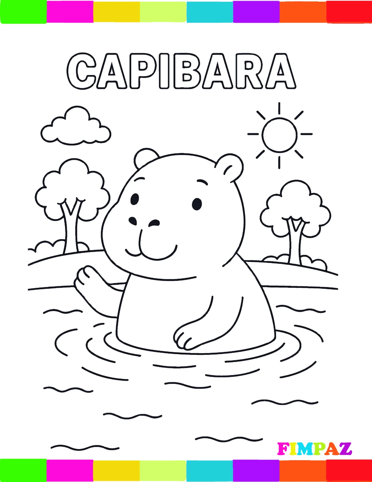 Capibara nadando para colorear