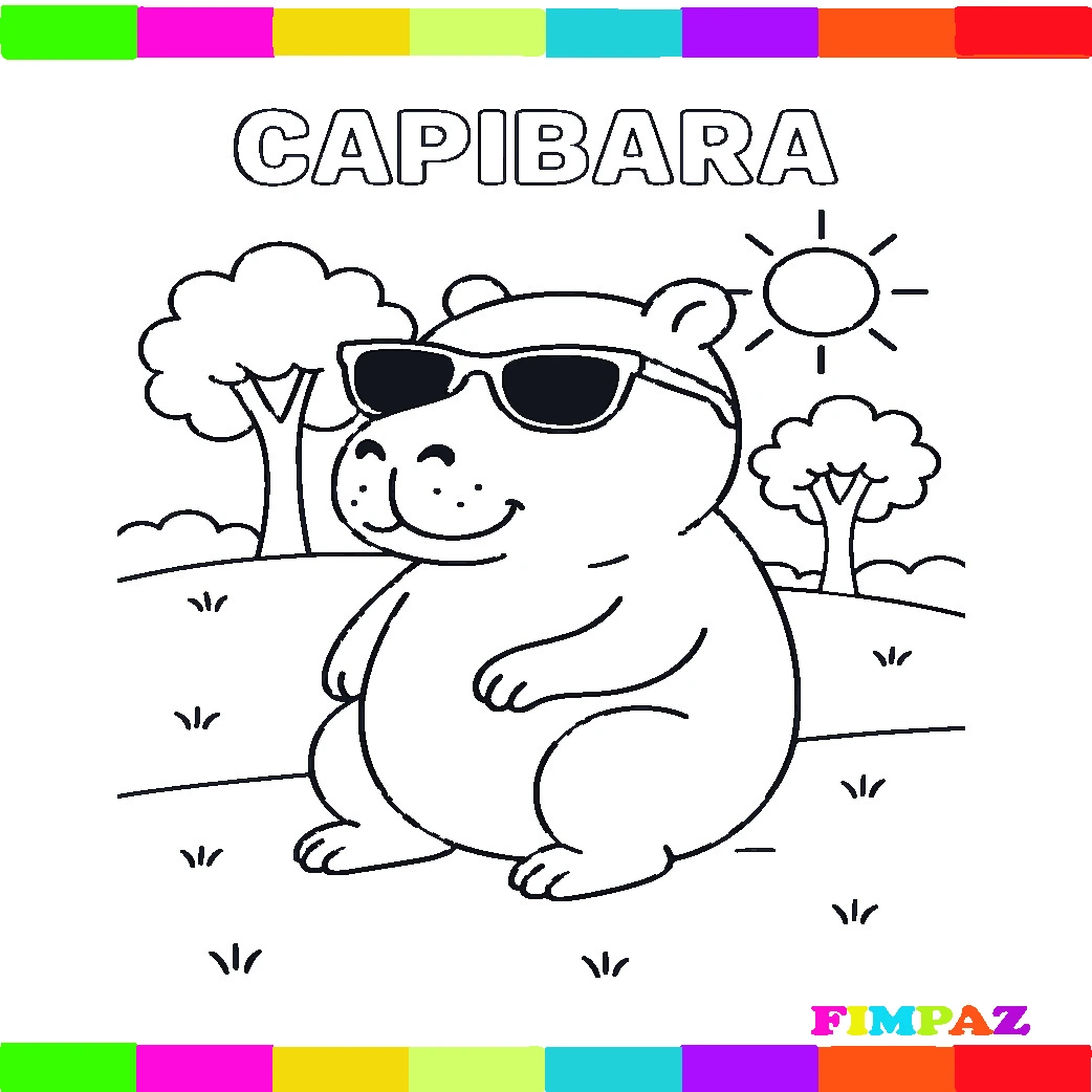 Ilustración simple de capibara para colorear, perfecta para imprimir y pintar en casa.
