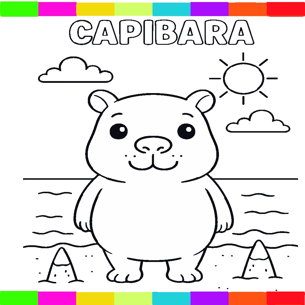 Dibujo detallado de capibara para colorear, ideal para fomentar la creatividad en los niños.