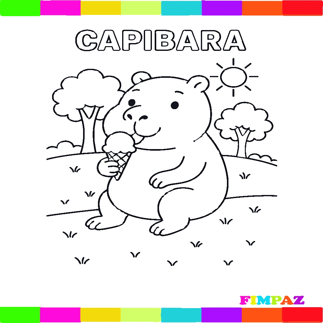 Página para colorear con una capibara sentada, lista para imprimir y pintar.