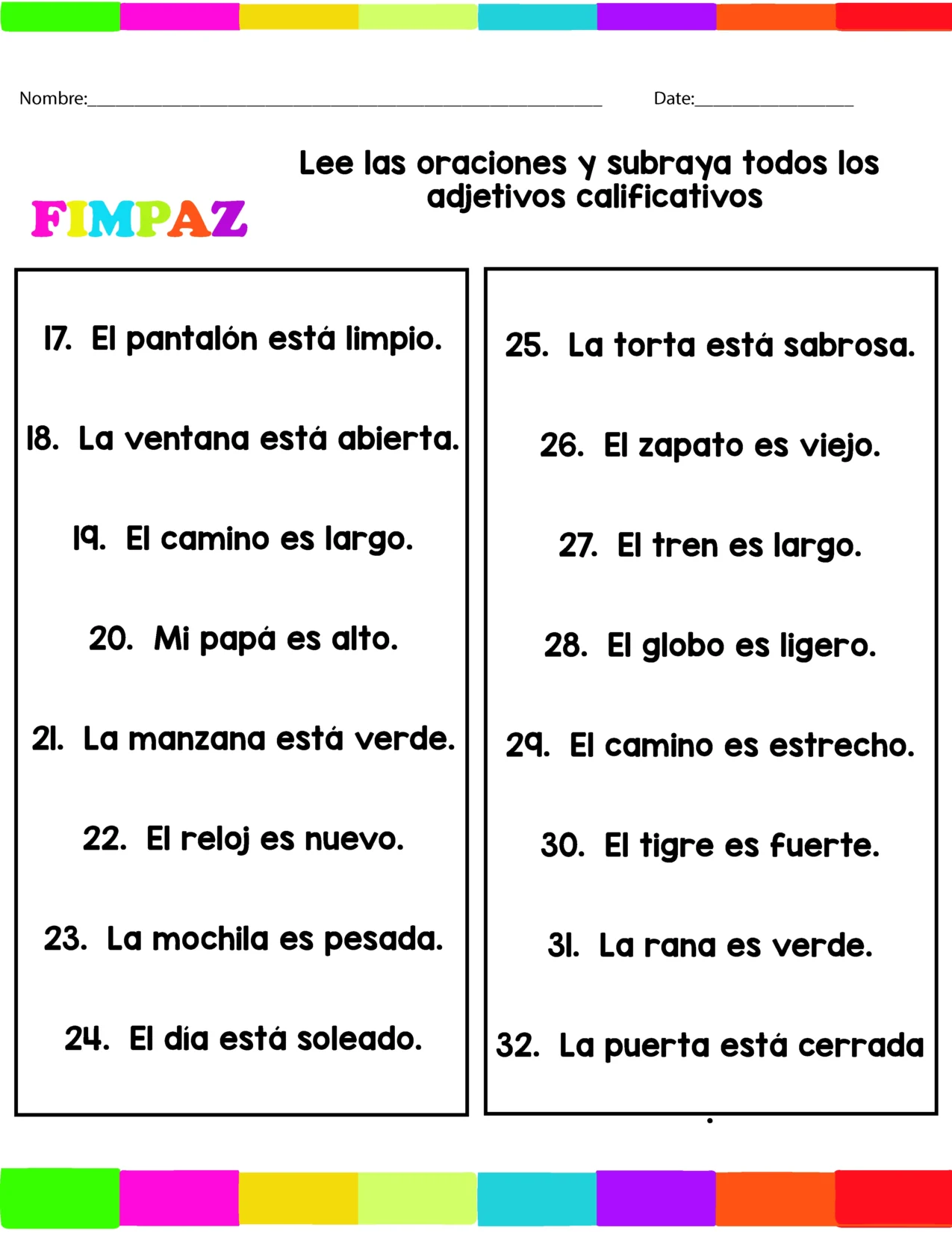 Actividads de adjetivos para que los niños practiquen