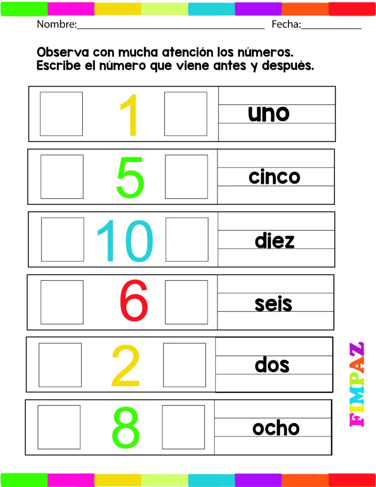 Numeros anterior y posterior 1 al 18