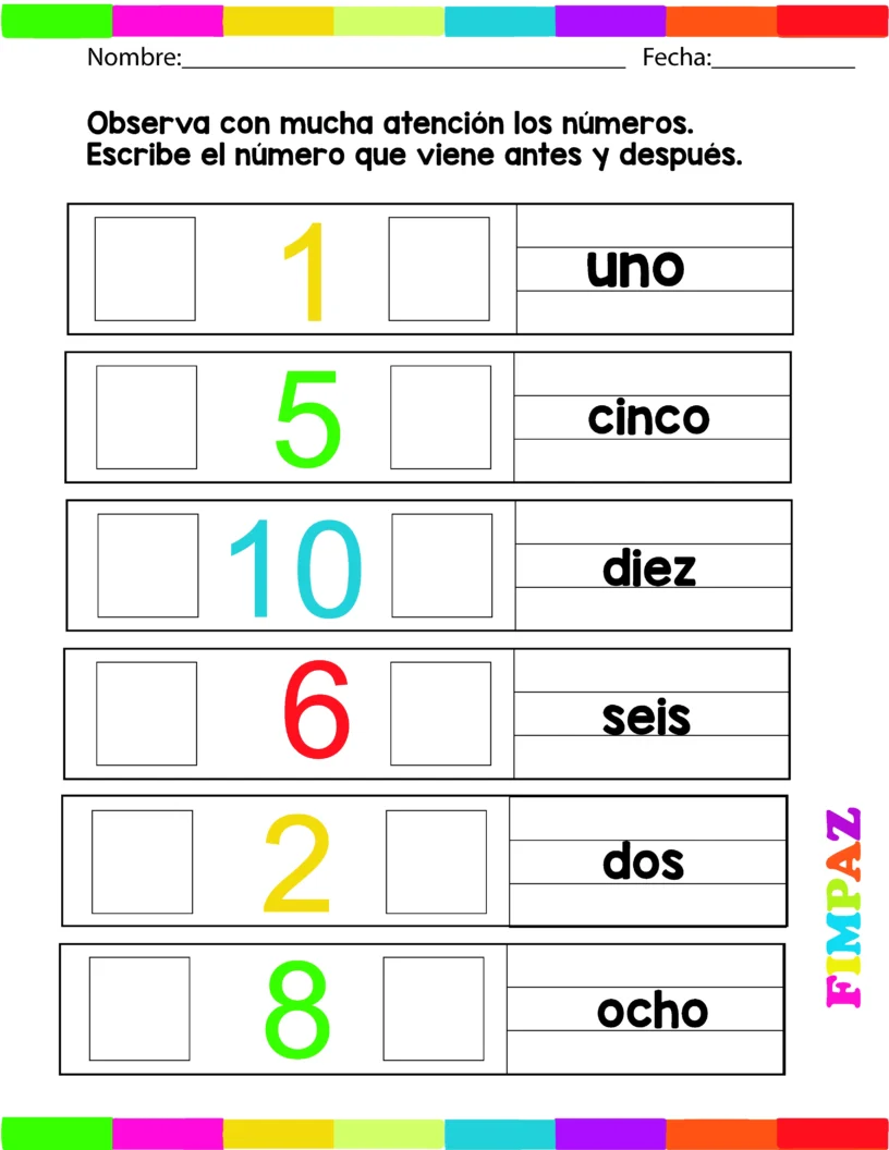Numeros anterior y posterior 1 al 18