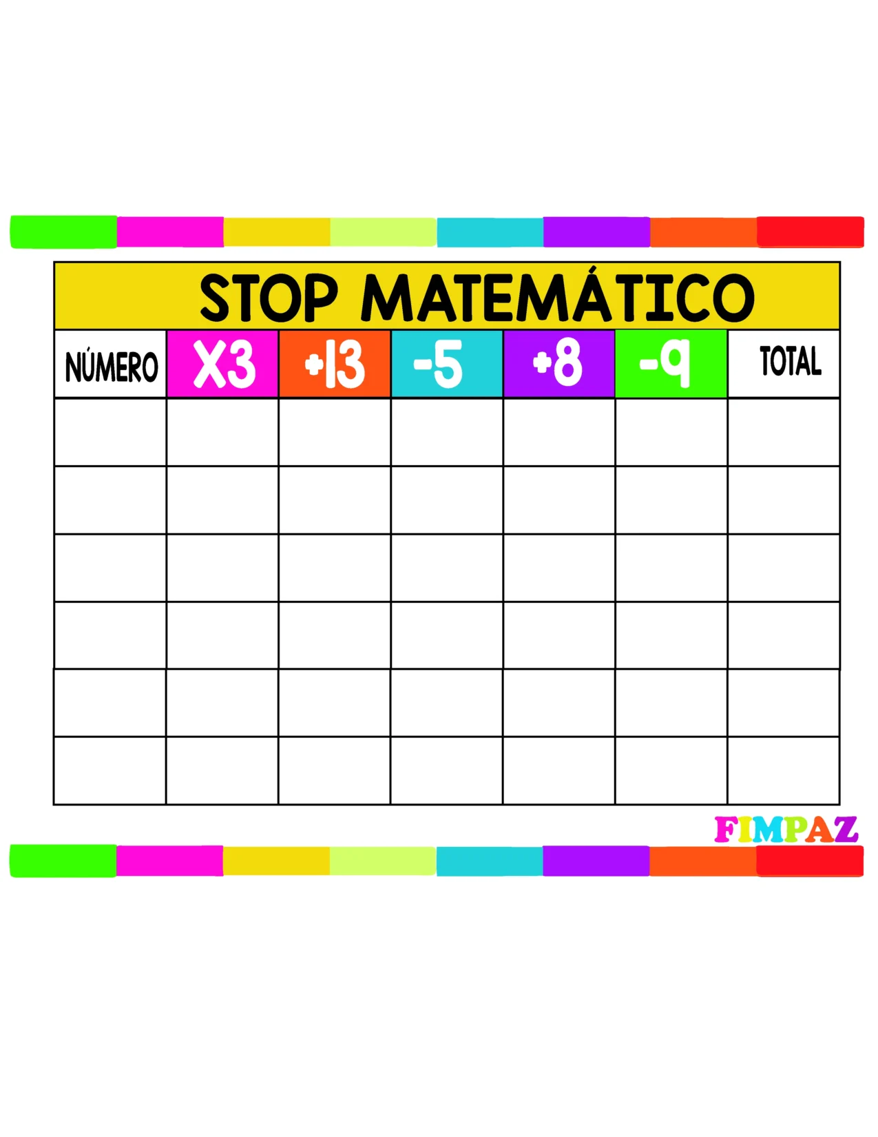 PDF con cartones para jugar stop matematico