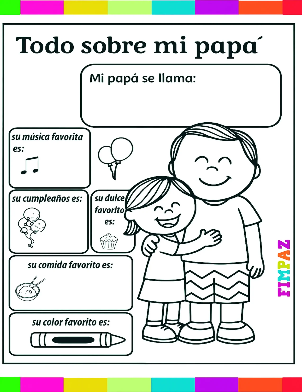 Tarjeta para colorear del dia del padre donde se dice tidi sobre papá