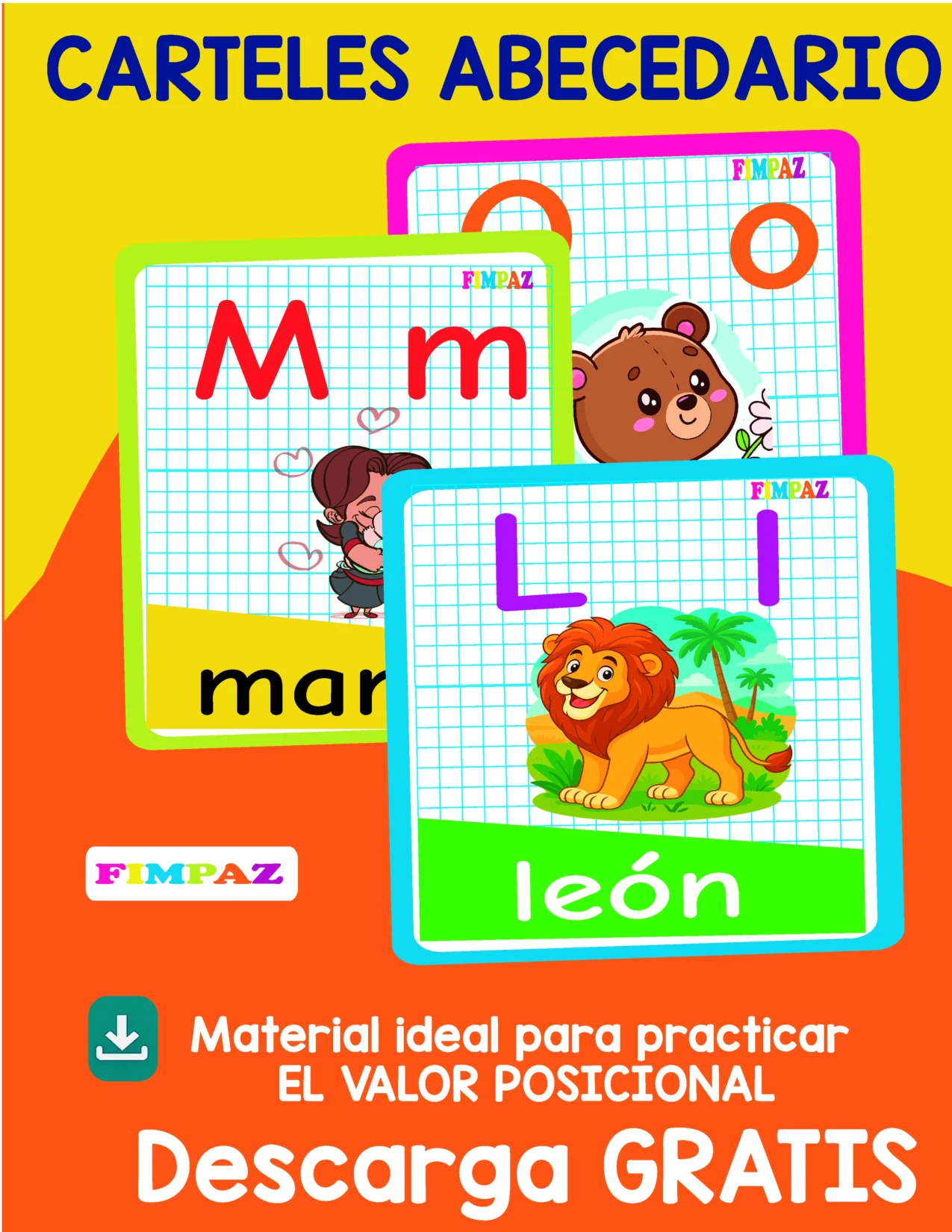 Carteles con letras del abecedario con imagenes coloridas