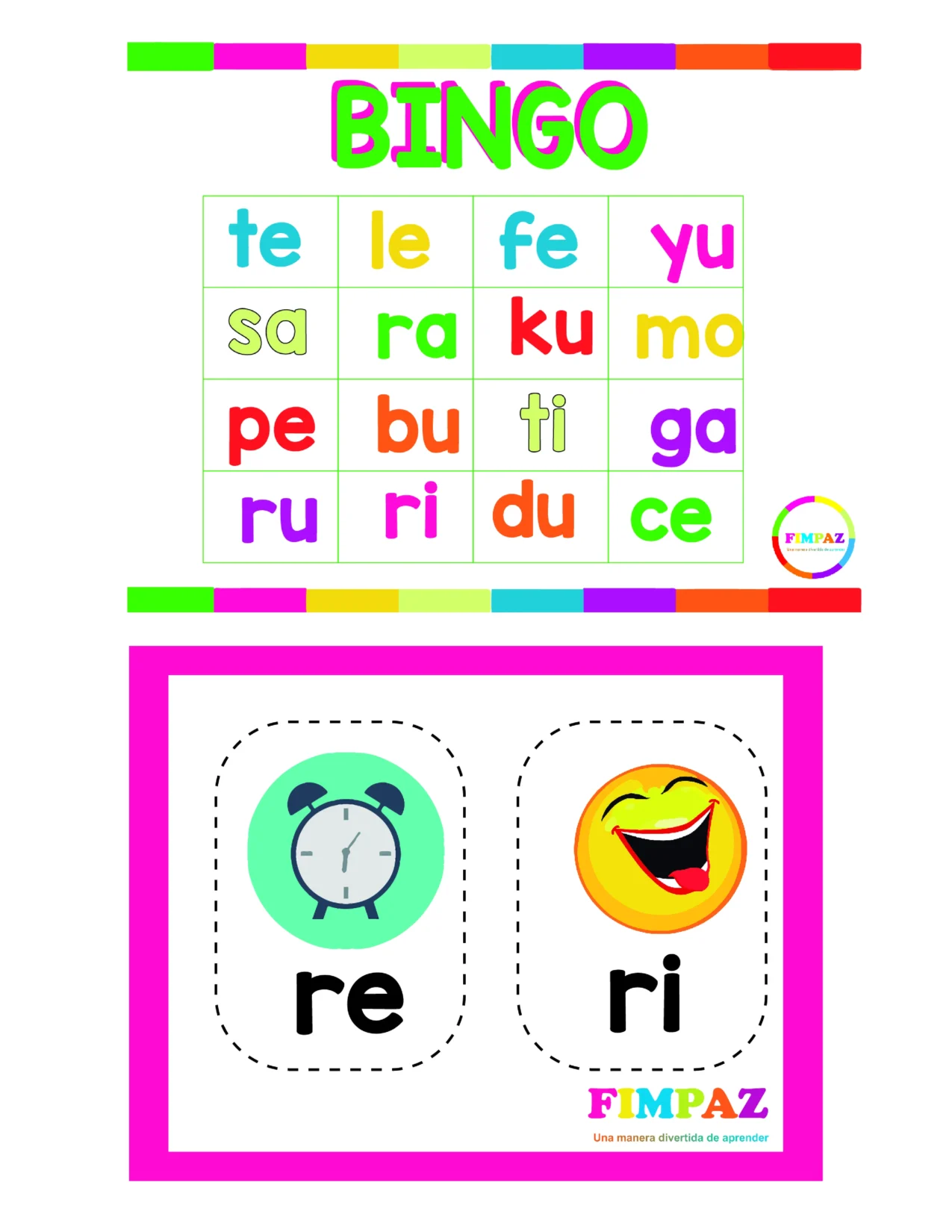 Bingo de sílabas para primaria - juego imprimible de lectoescritura