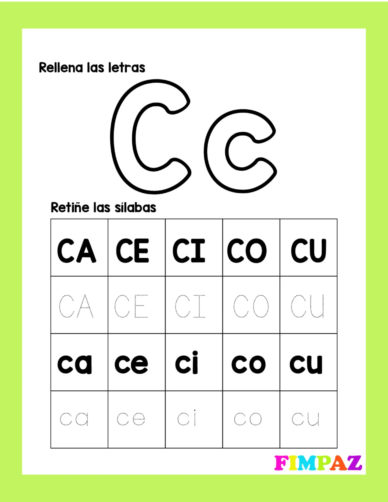 Escritura de las silabas ca ce ci co cu